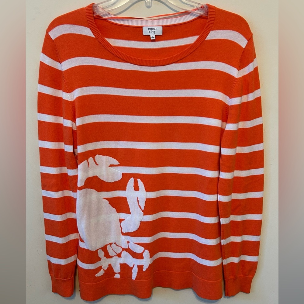 crown & ivy Orange and White Striped Crab Sweater